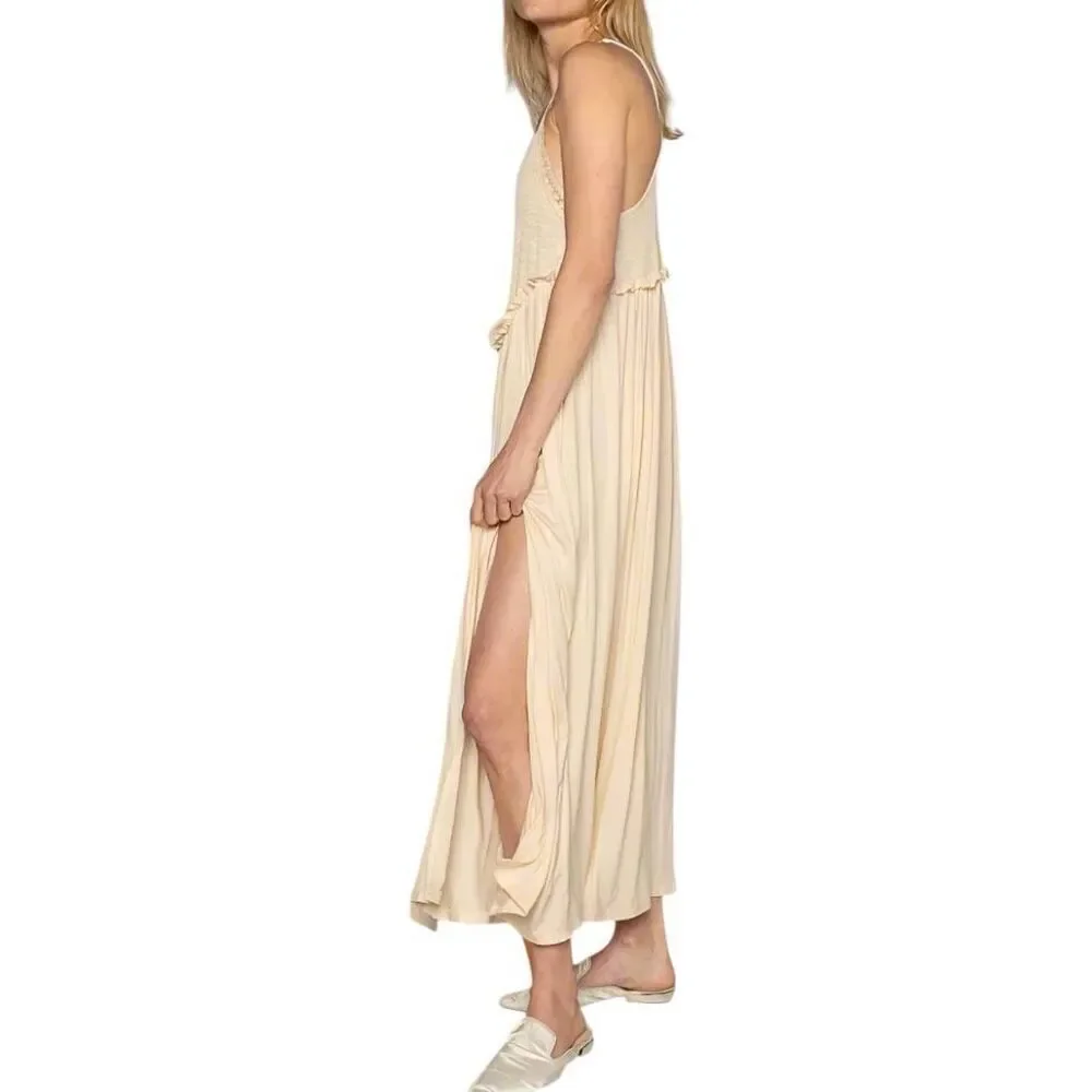 POL Beige Maxi Dress Cami Square Neck Side Slit Boho Beach Vacation NWT - Picture 5 of 8